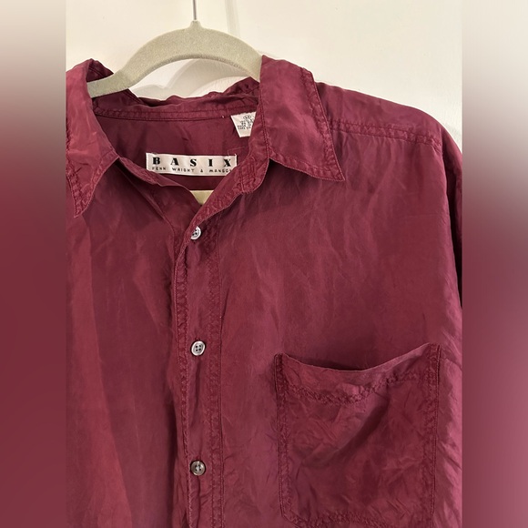 Basix Vintage Wine Silk Button Down - Picture 3 of 6